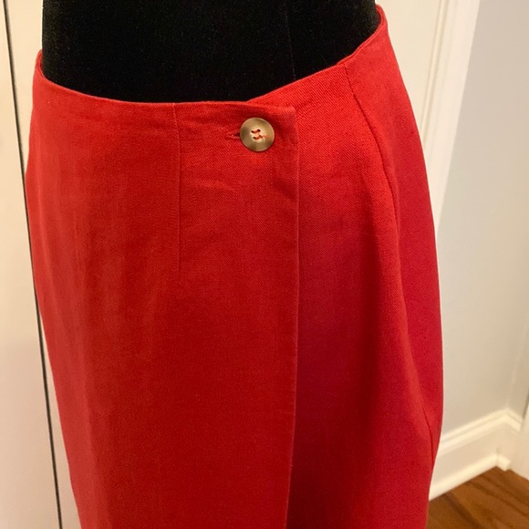 Bridgewater red linen wrapped classic long skirt- size 12 - Picture 3 of 10